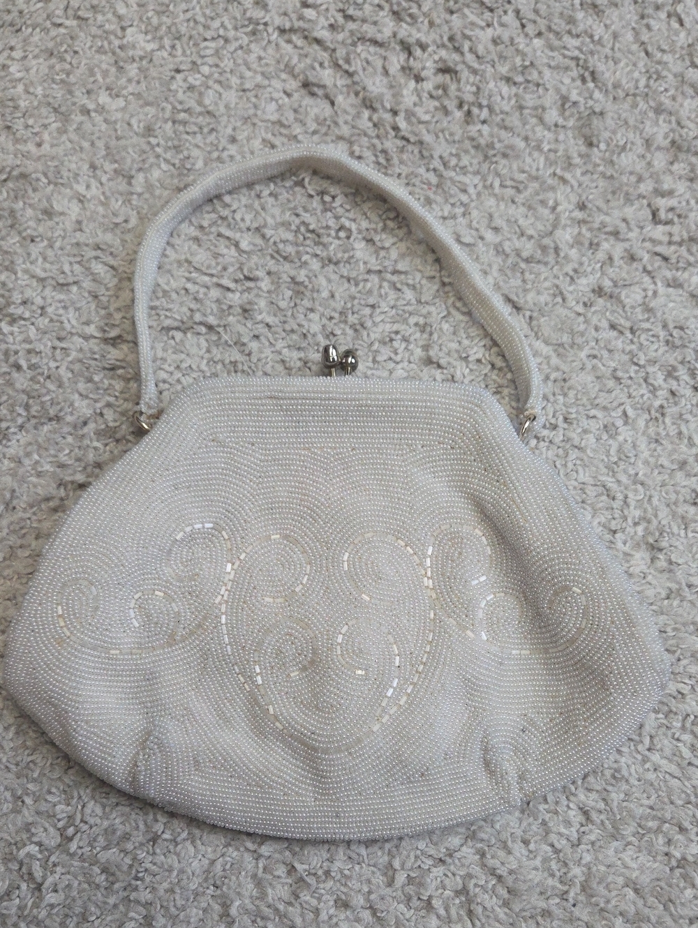 Elegant Cream Beaded Top-Handle Evening Bag
